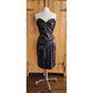 Vintage 80s Tadashi Strapless Dress Black Sequins Ruched Waist