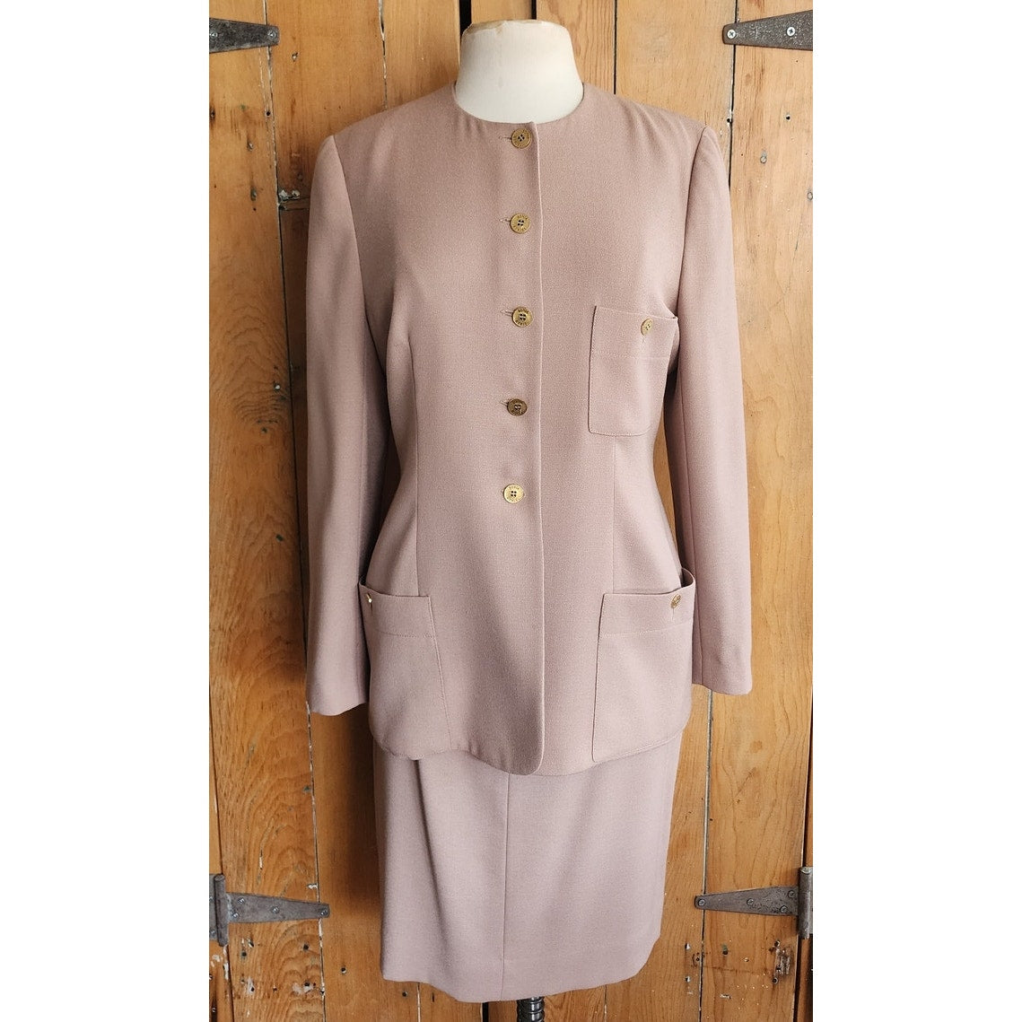 Vintage 90s Sonia Rykiel Skirt Suit Beige Wool / M