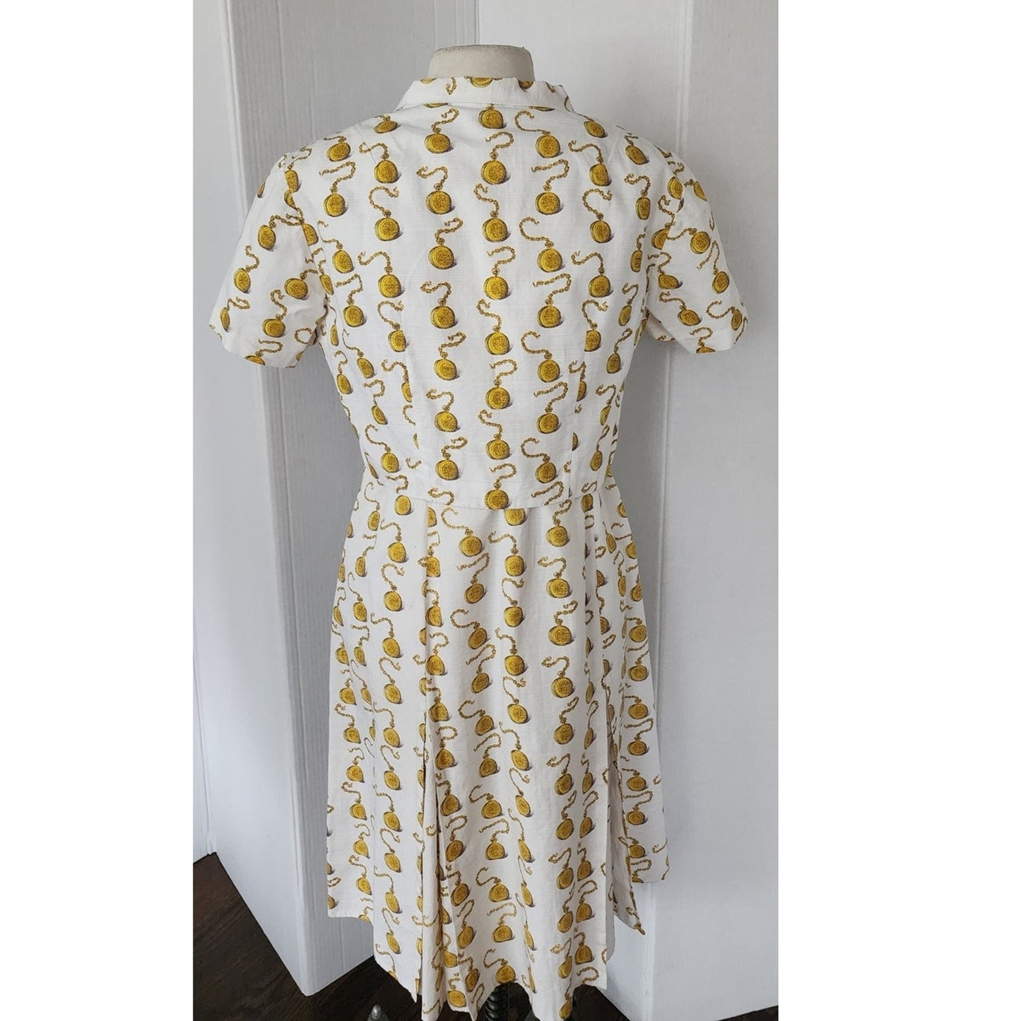Vintage 60s Clocks Novelty Print Dress + Jacket Set Gold Pocket Watch