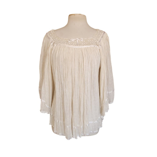 Vintage Gauzy Cotton Blouse Angel Sleeve Boho Inty Huasy Ecuador Boho Hippie