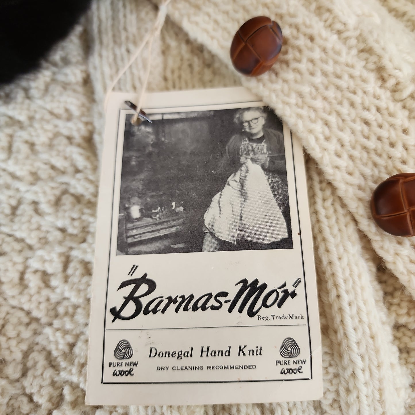 60s Irish Sweater Cardigan Barnas-Mor Cream Wool Donegal Handknit NWT