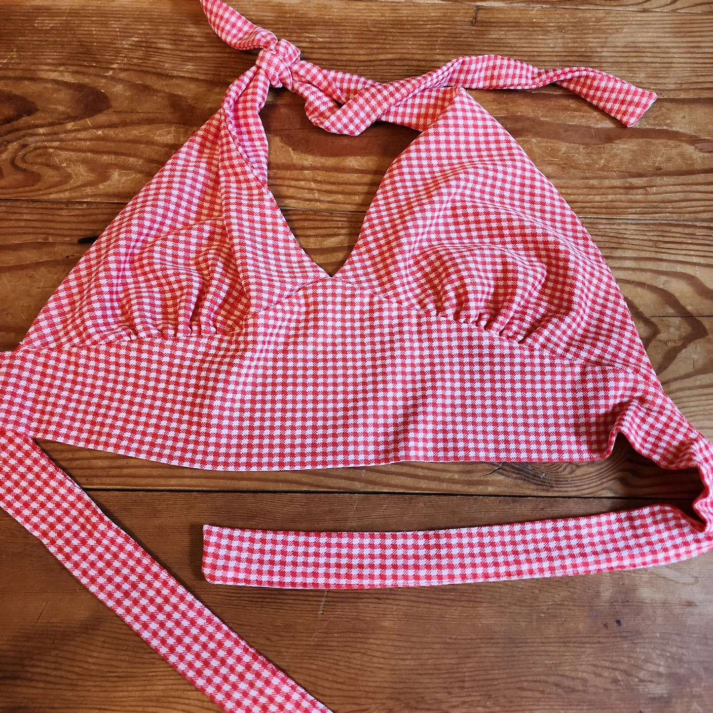 70s Halter Top Red White Checked Print