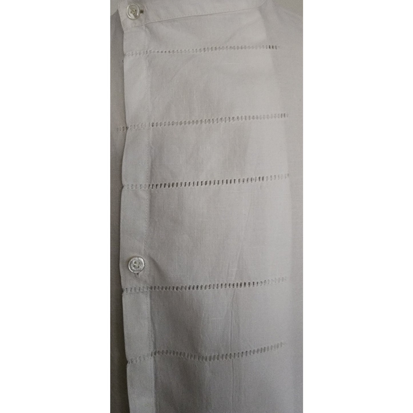 Vintage Issey Miyake Mens Shirt White Linen Button Down Asymmetrical Closure Mandarin Collar