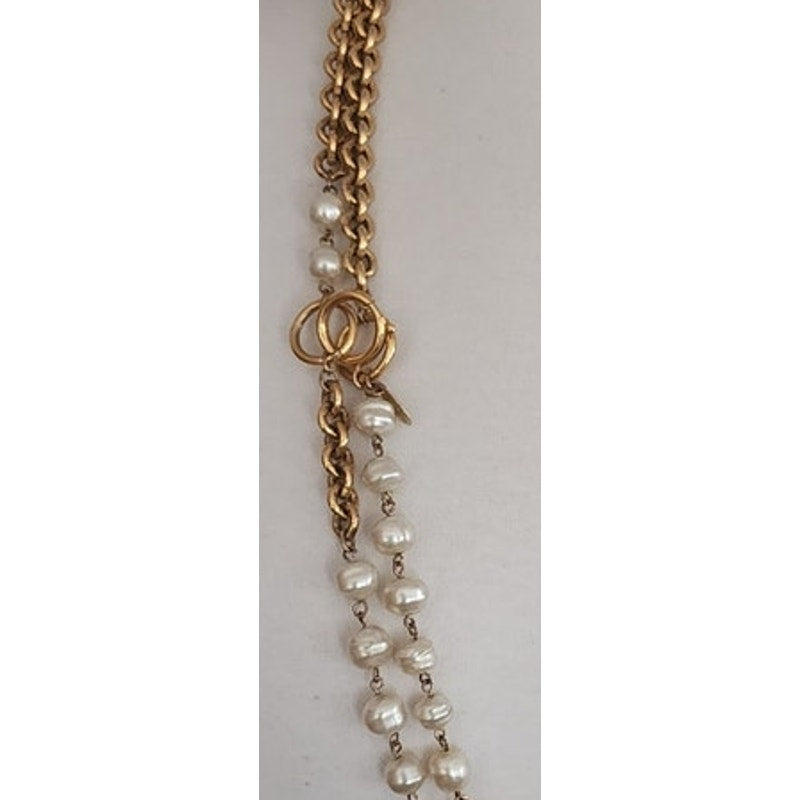 Vintage Chanel 1984 Necklace Double Strand Gold Chain Baroque Pearl Documented Runway Lagerfeld Era