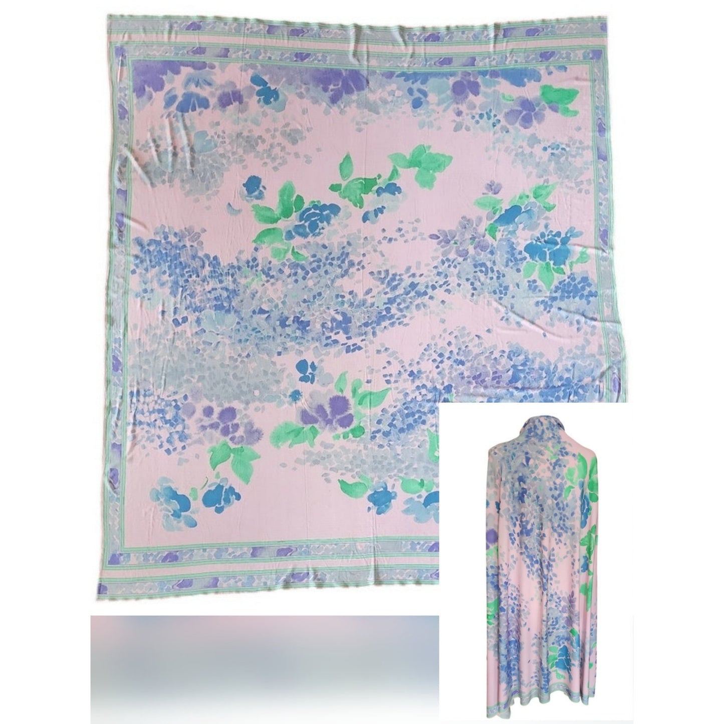 Vintage 70s LEONARD Silk Jersey Shawl Wrap Pastel Floral Print Impressionist