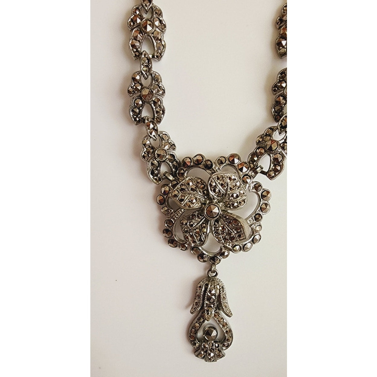 Vintage 50s Czech Necklace Rhinestones Marquisite Silver Plated