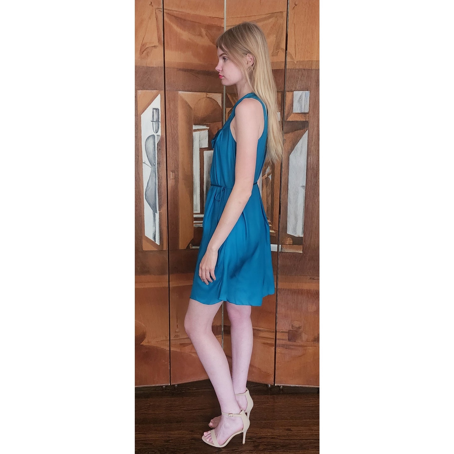Vintage 2000s Chloe Party Dress Sleeveless Blue Silk Asymmetrical Tie NEW w/Tags