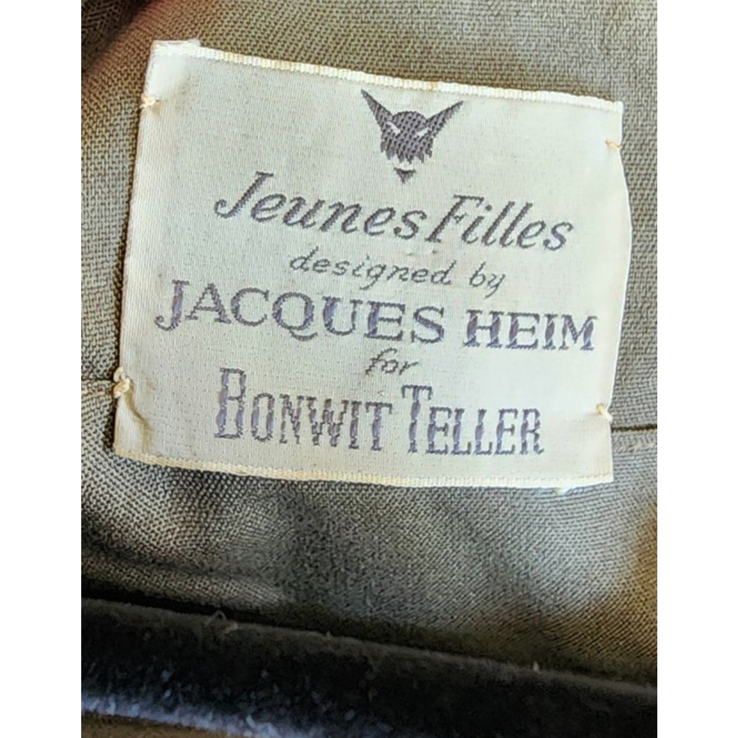 Vintage 50s Jacques Heim Couture Dress Olive Green Wool