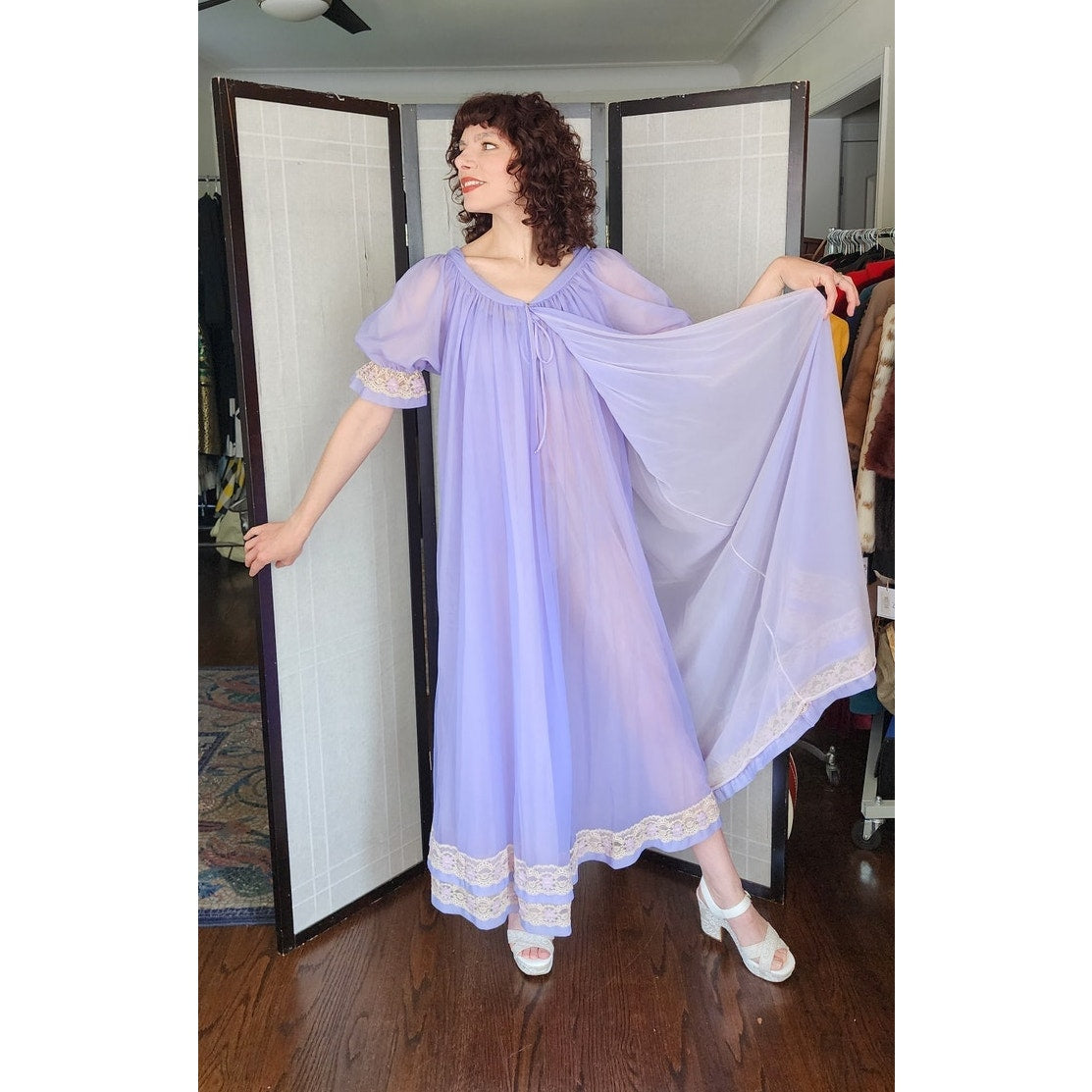 Vintage 60s Peignoir Purple Nylon Slip Dress + Robe Jenelle