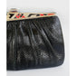 Vintage 80s Judith Leiber Bag Black Lizard w/Enamel Art Deco Panel