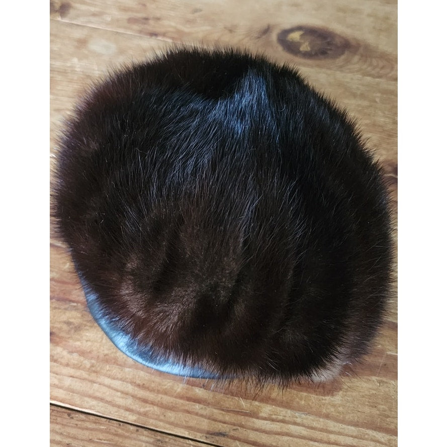 Vintage 1960s Mod Hat Brown Mink Fur Tam Marshall Field Co Chicago Winter Statement