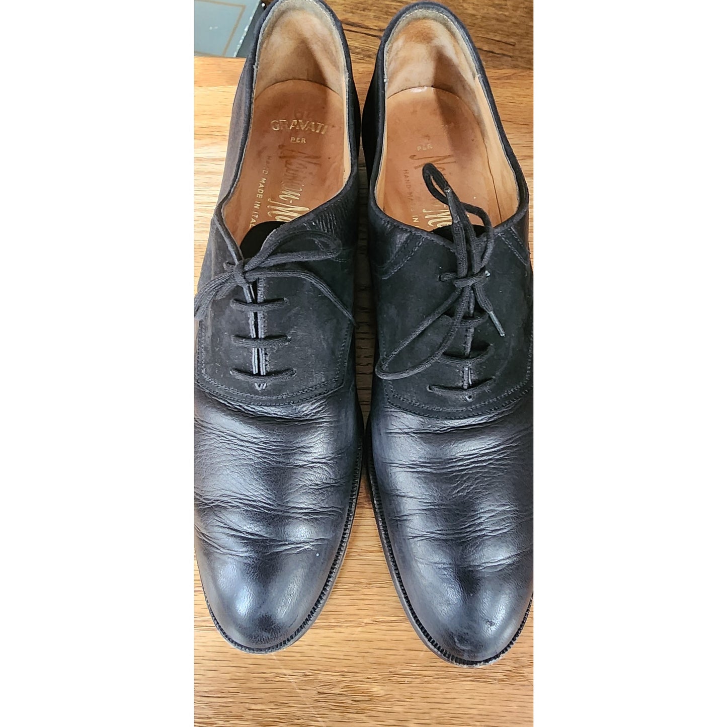 Vintage GRAVATI Womens Derby Shoes Black Lace Up Oxfords Suede Leather 10 1/2 N