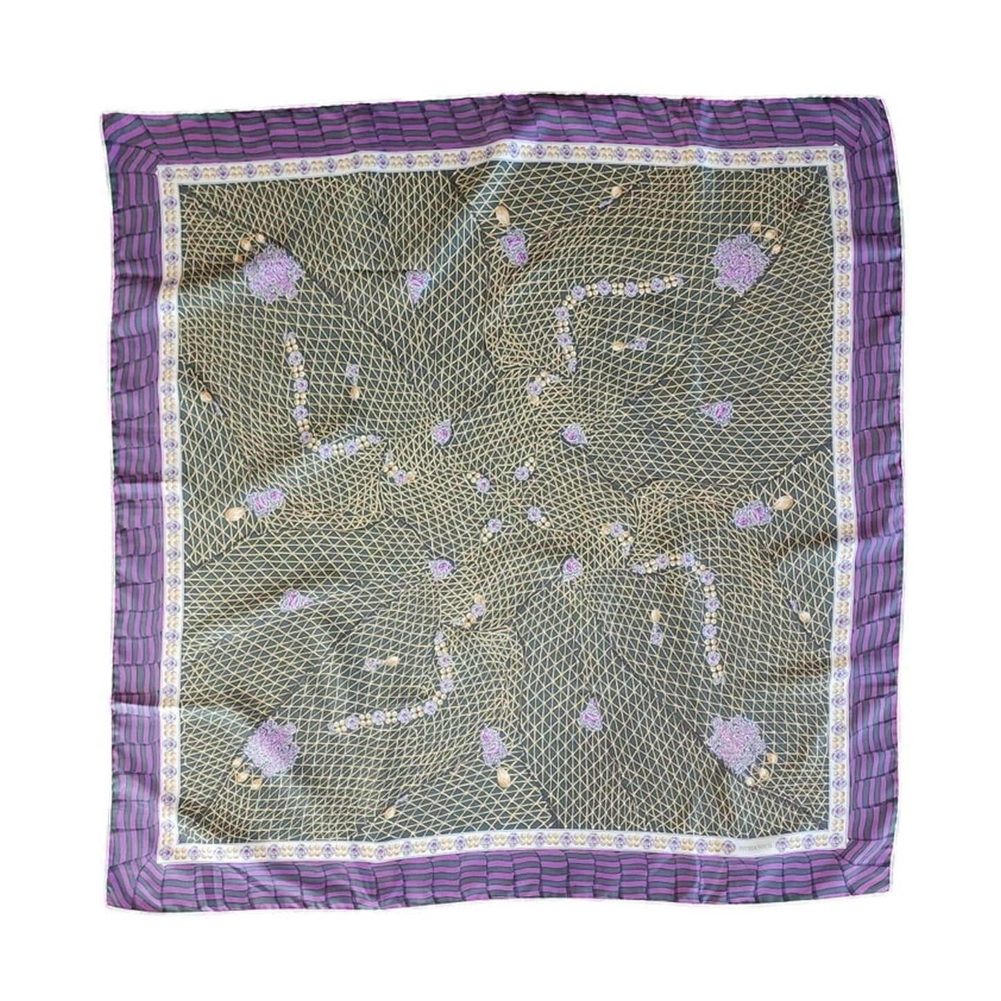 Vintage Bottega Veneta Silk Scarf Green Purple Jewelry Print