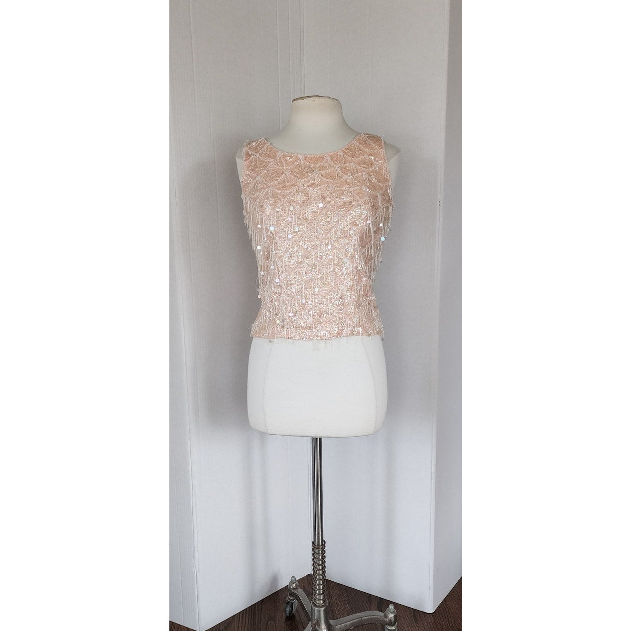 Vintage 50s 60s Beaded Shell Pale Pink Handmade Hong Kong