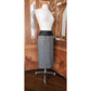 Vintage 80s Guy Laroche Boutique Pencil Skirt Gray Wool Tweed Black Leather Small
