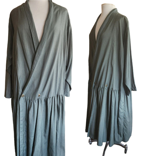 Vintage 80s J Morgan Puett Dress Green Silk Drop Waist