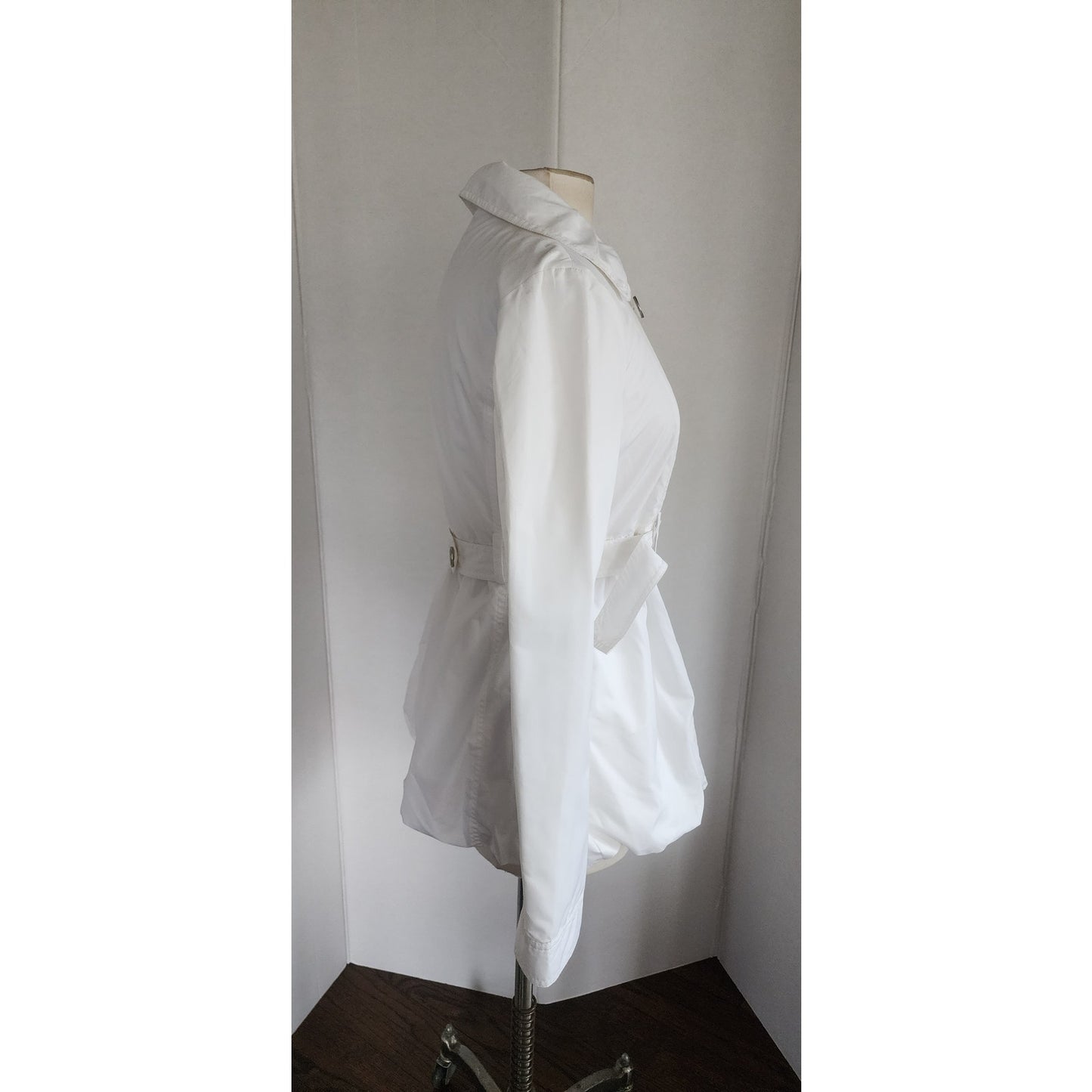 Vintage 90s Armani Short Trench White Coat Bubble Hem / S