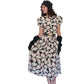Vintage 1980s Krizia Dress Silk Abstract Print Puff Sleeves Open Back Midi IT 40