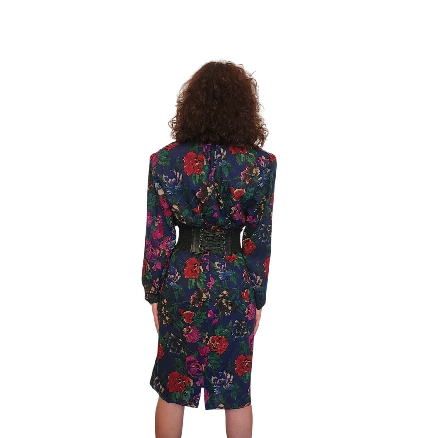 Vintage 1980s UNGARO Sac Dress Dark Floral Print Wool w/Sash Necktie / M