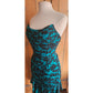 Vintage 80s Strapless Party Dress Teal Black Floral Print