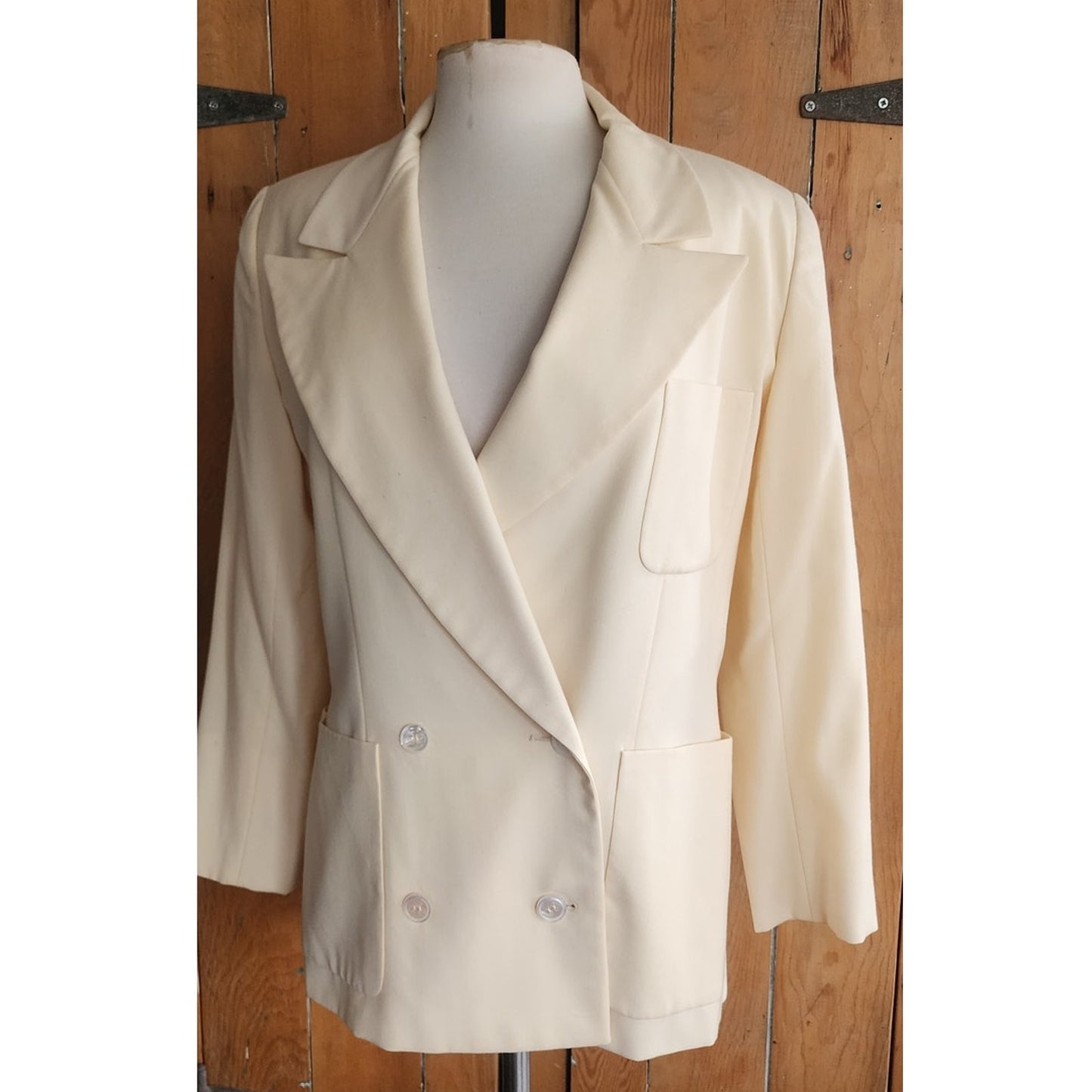 Vintage 1980s Calvin Klein Blazer Cream Wool Double Breasted