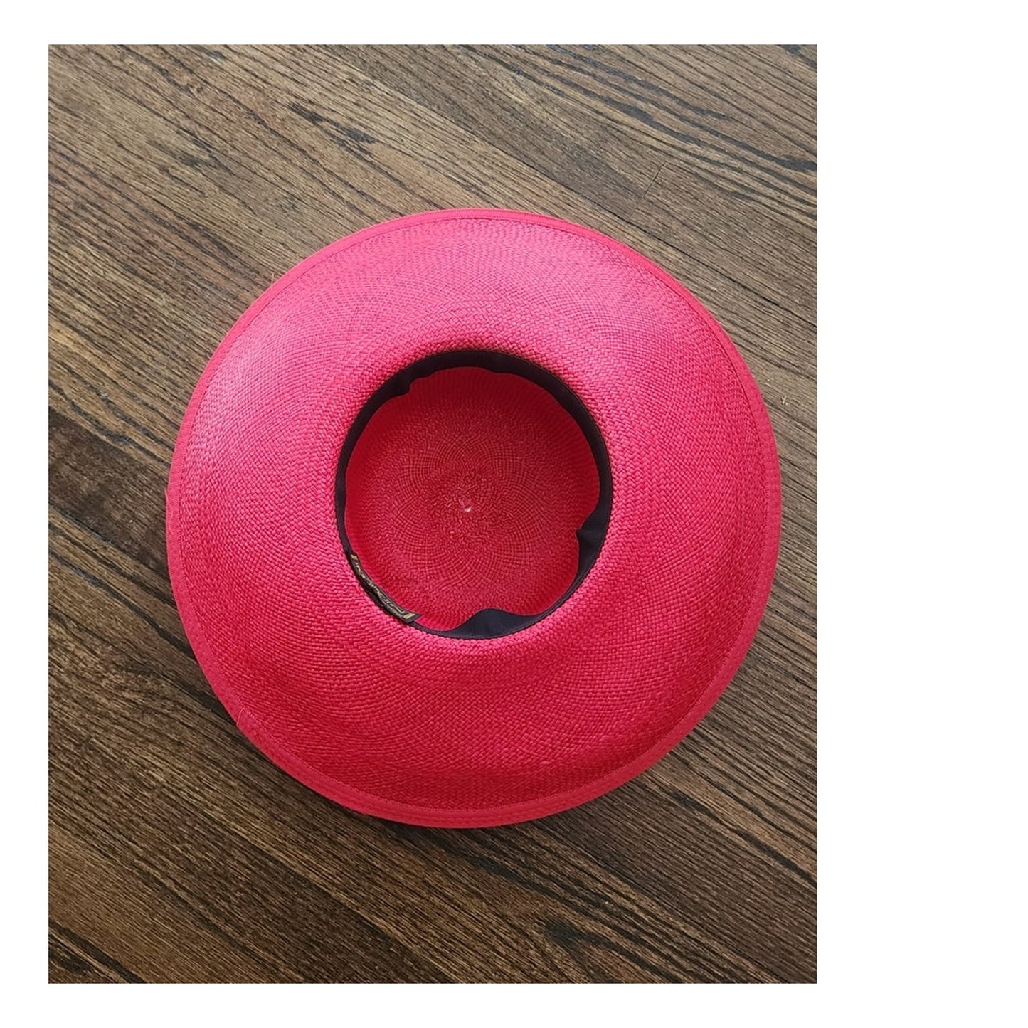 Vintage 1980s Kokin Hat Wide Brim Sun Straw Fuchsia Red Black Summer Oversized