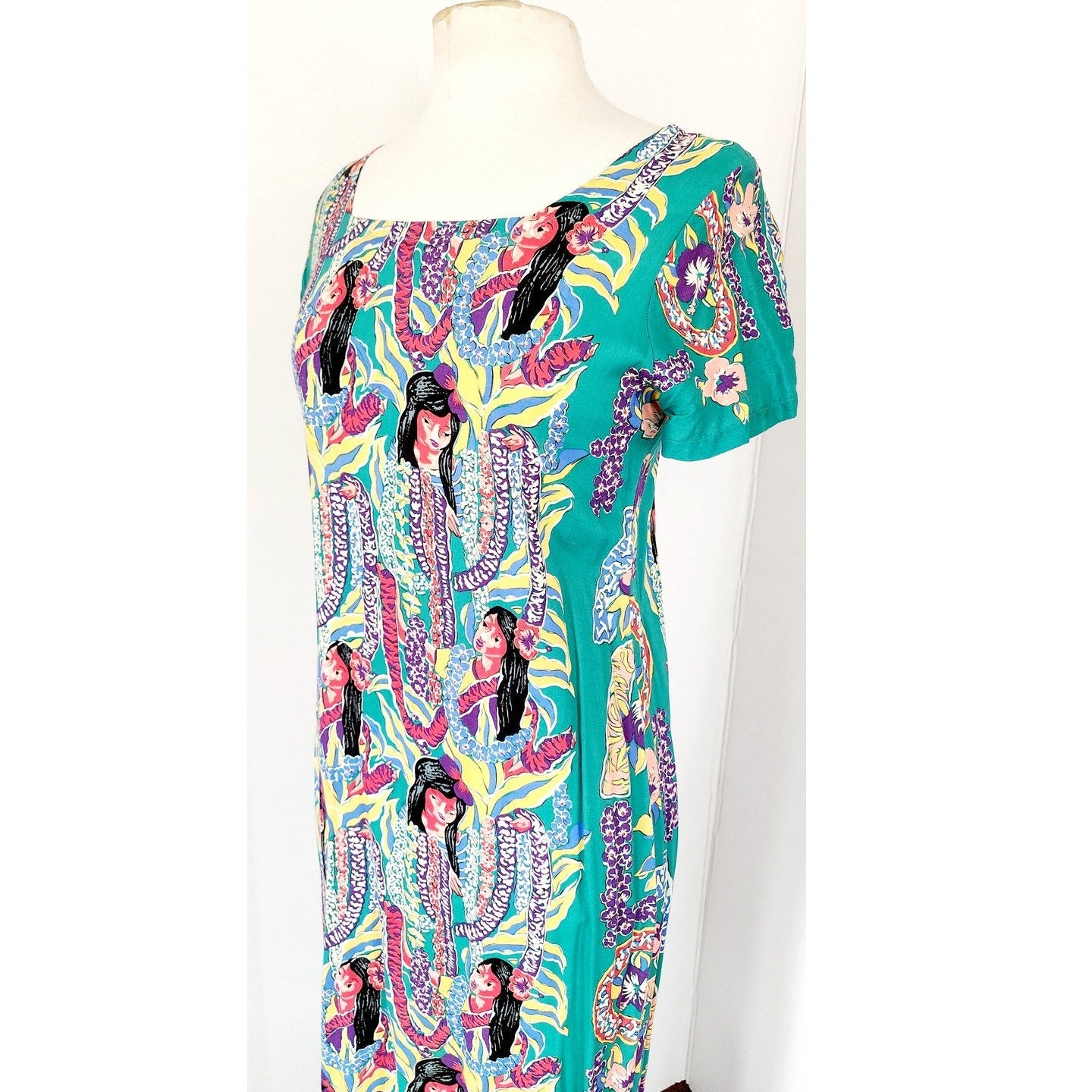 Vintage Tiki Print Dress Reyn Spooner Hawaiian Traditionals / XS