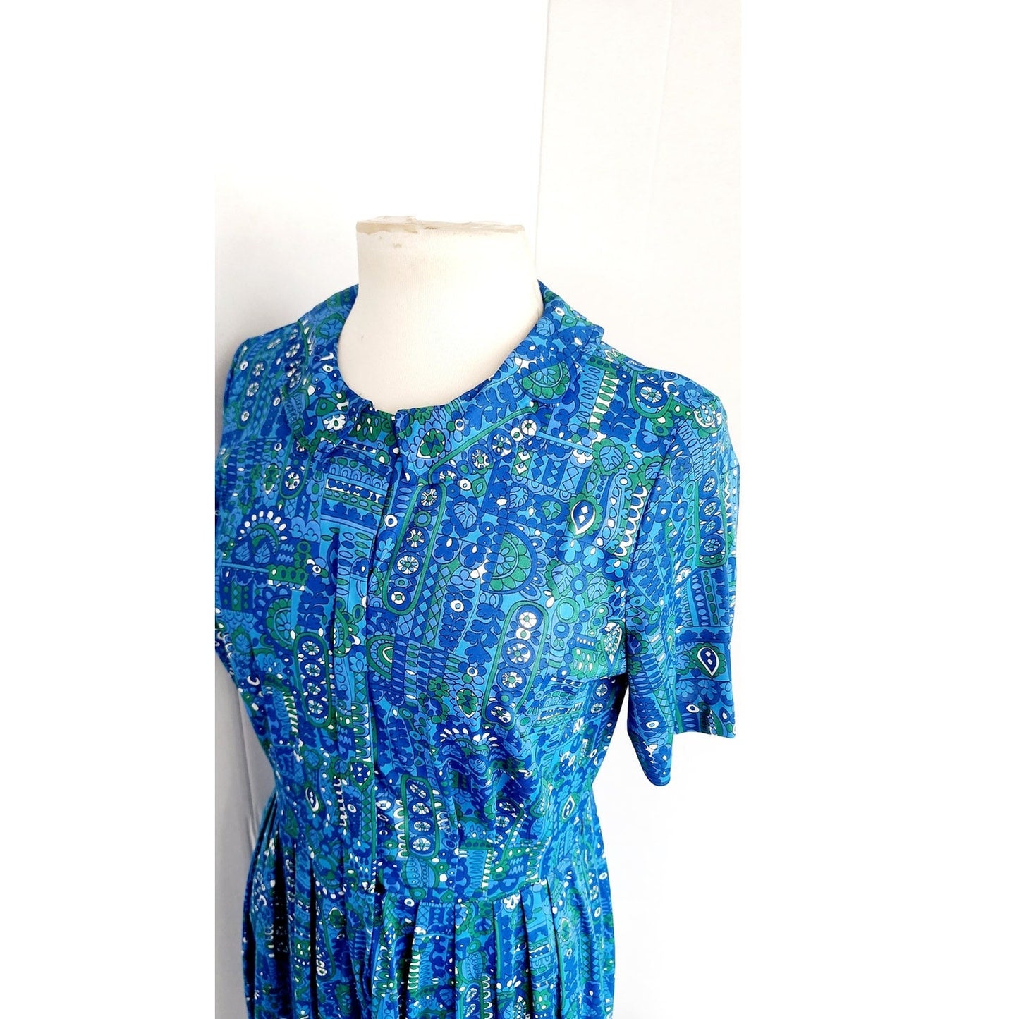 Vintage 60s Blue Dress Novelty Print Flower Power / Shelton Stroller / M