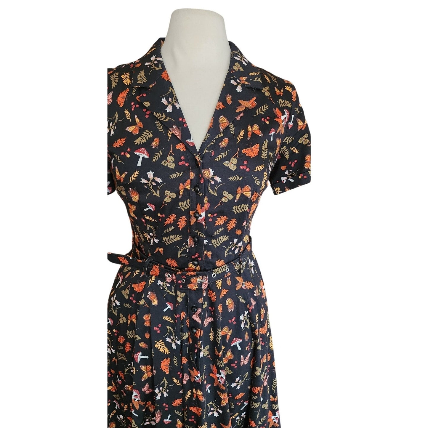 COLLECTIF Retro 50s Style Shirtdress Rockabilly Dancing Dress Mushroom Butterfly Print