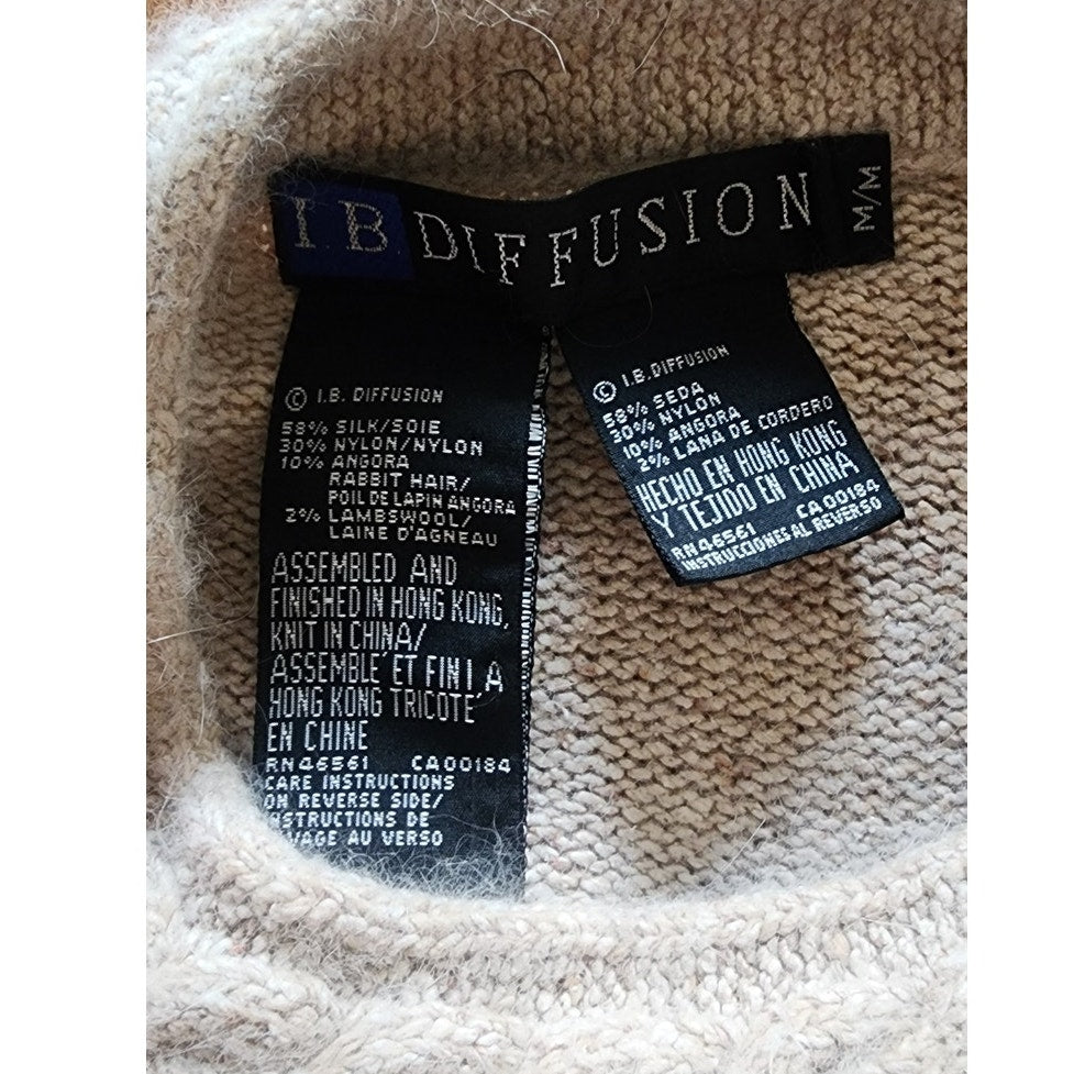 Vintage 1980s IB Diffusion Patchwork Sweater Angora Silk Blend