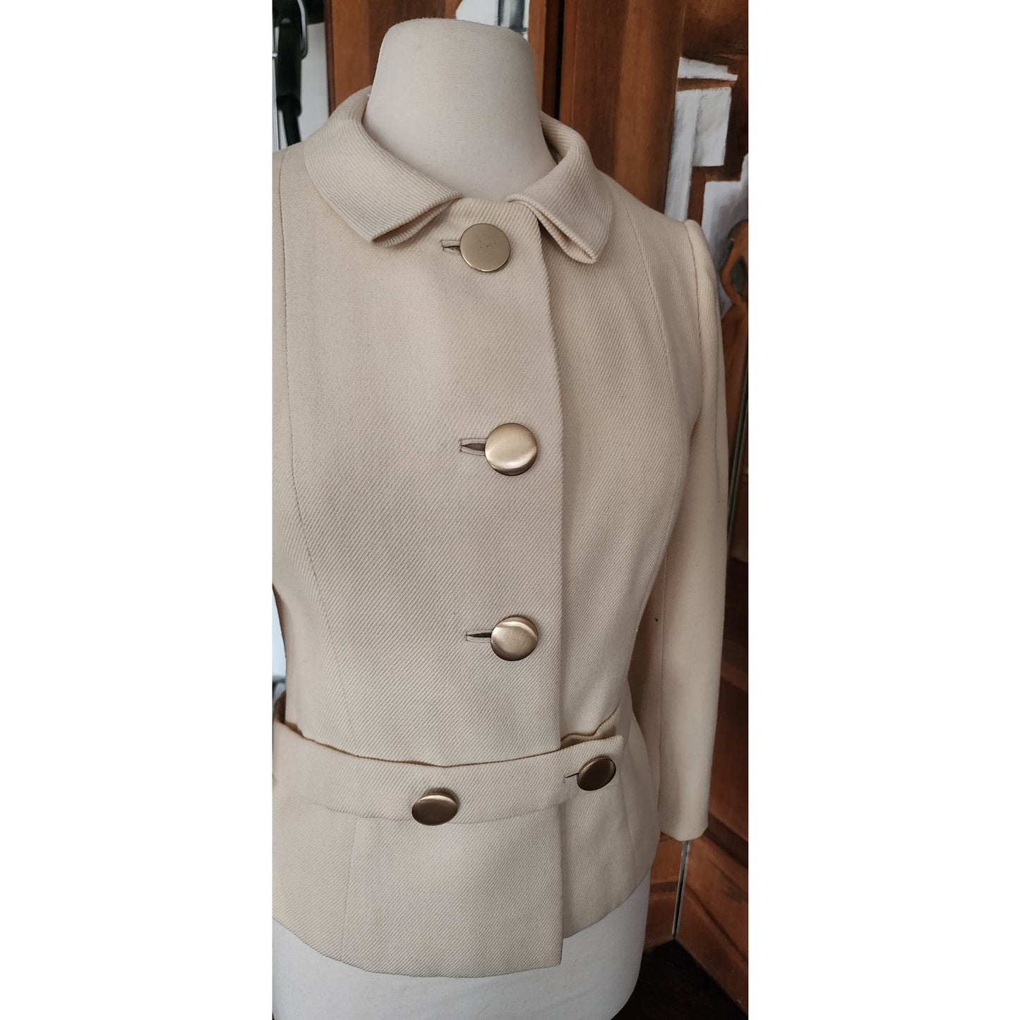 Vintage 60s Marshall Field & Company Cream Wool Peplum Jacket