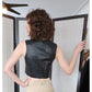 Vintage Y2K Black Leather Vest Zip Front Crop Top by Cayenne