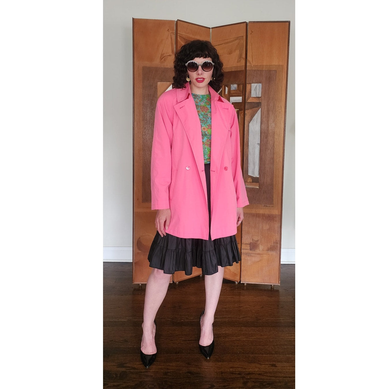 Vintage 90s Pink Jacket Short Trench Coat Belted Panache