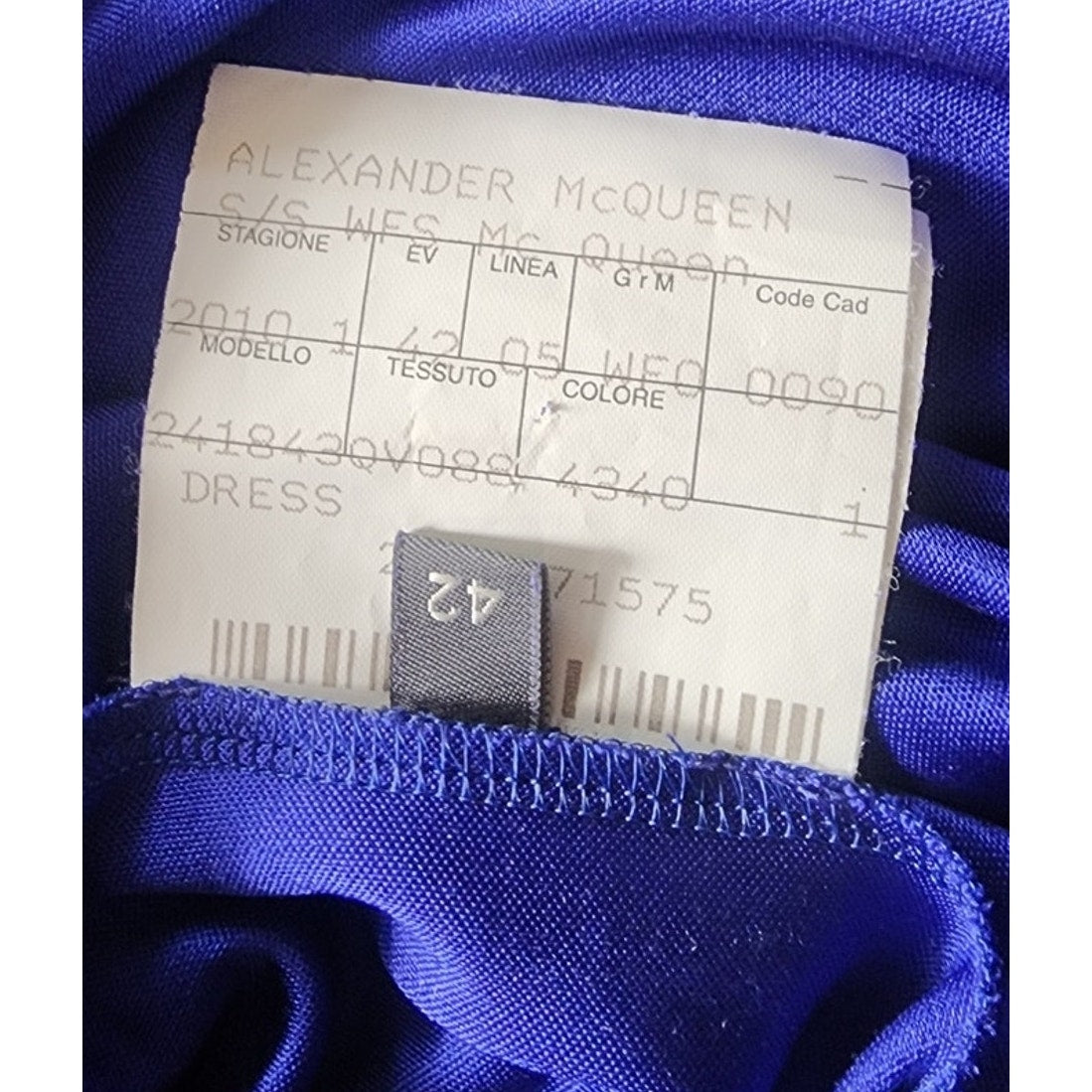 2010 Bodycon Dress Electric Blue Alexander McQueen Sculptural Ruffles Small