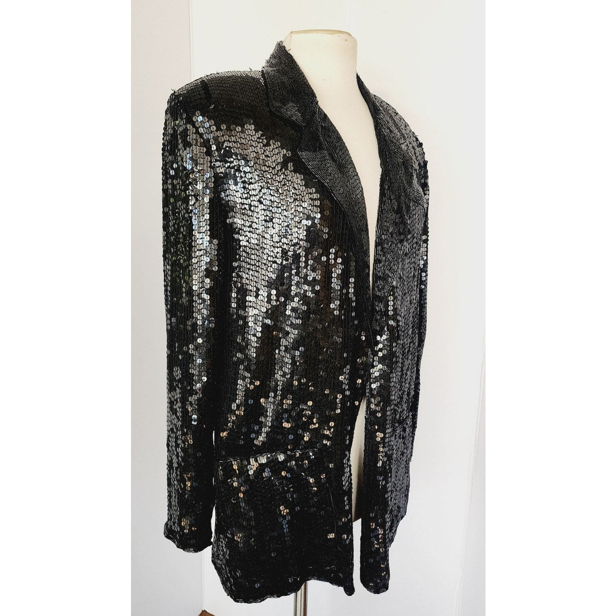 Vintage 80s Blazer Black Sequins & Beads Made in India