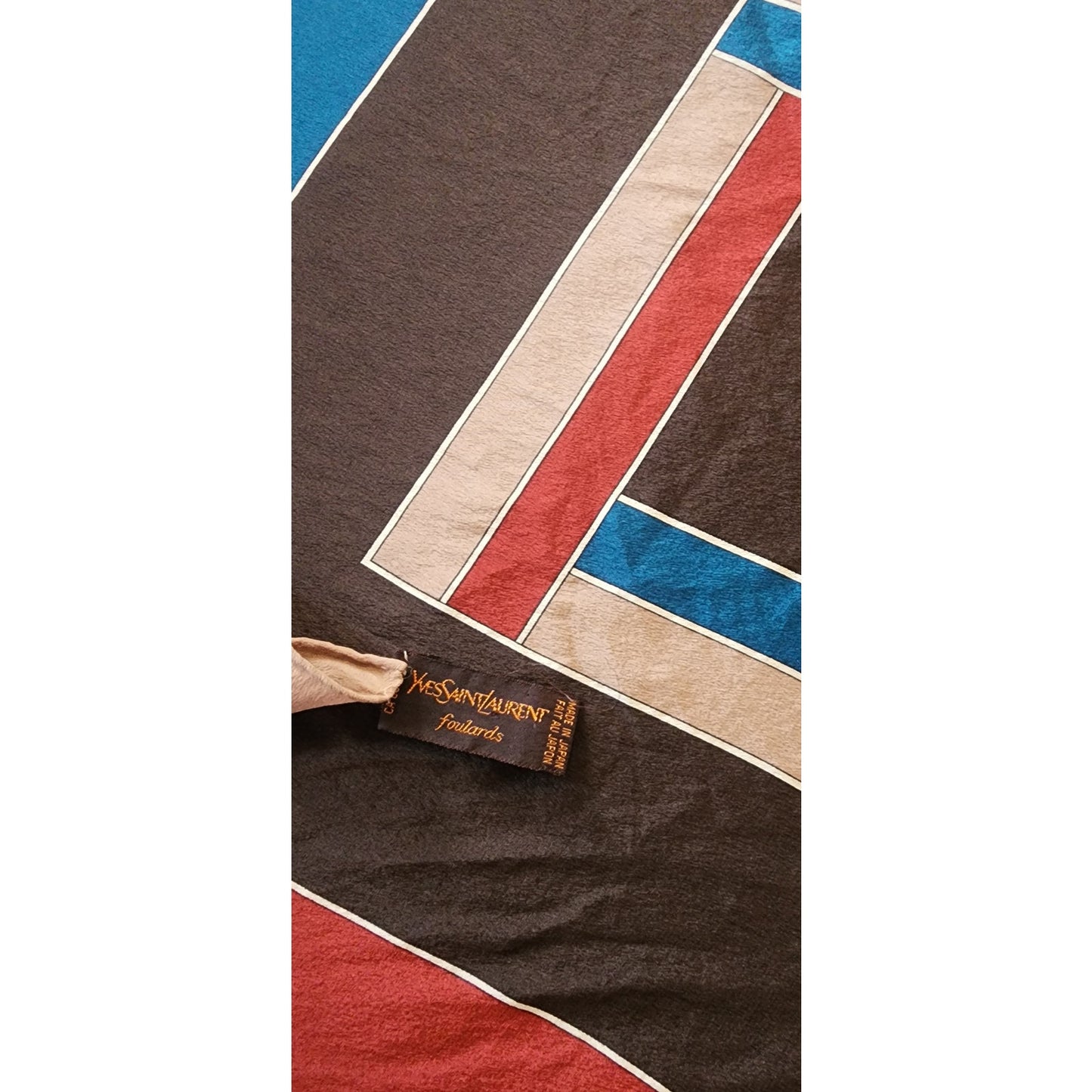 Vintage 1980s Yves Saint Laurent Scarf Silk Square YSL Geometric Print