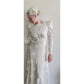 Vintage 1940s Wedding Dress Ivory Damask Long Sleeves by LaRose / Small