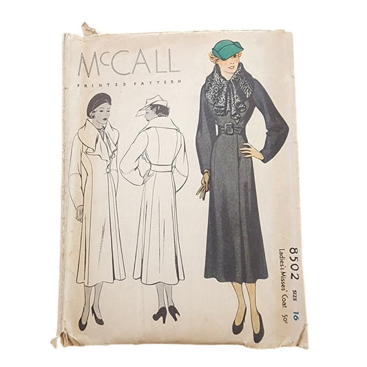 Vintage 30s Sewing Pattern ORIGINAL: Ladies Coat McCall 8502 / Bust 34