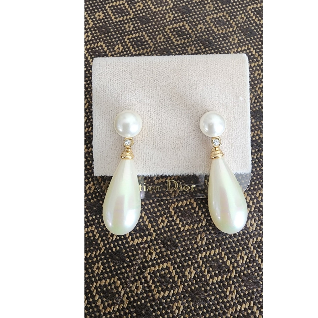 Vintage 90s Christian Dior Earrings Pearl Drops Dangly NWT / NOS