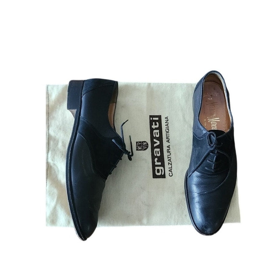 Vintage GRAVATI Womens Derby Shoes Black Lace Up Oxfords Suede Leather 10 1/2 N