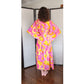 60s Silk Caftan Dress Pink Yellow Psychedelic Print Lord & Taylor