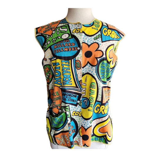 Vintage 60s Smock Top Pop Art Logo Novelty Print