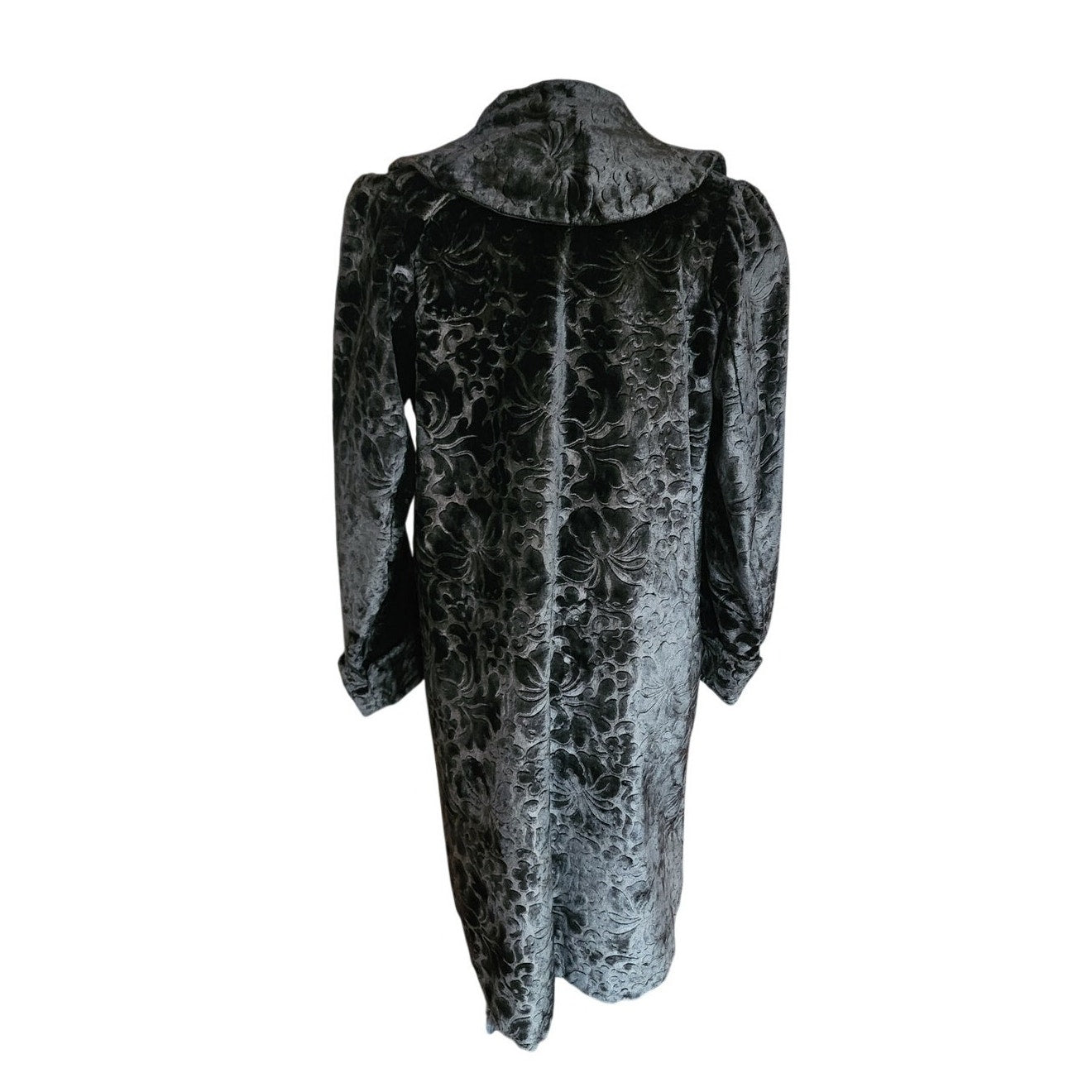 Antique 1910s 20s Edwardian Art Deco Black Textured Silk Velvet Opera Coat Frock Jacket with Silk Chord Knot Closure