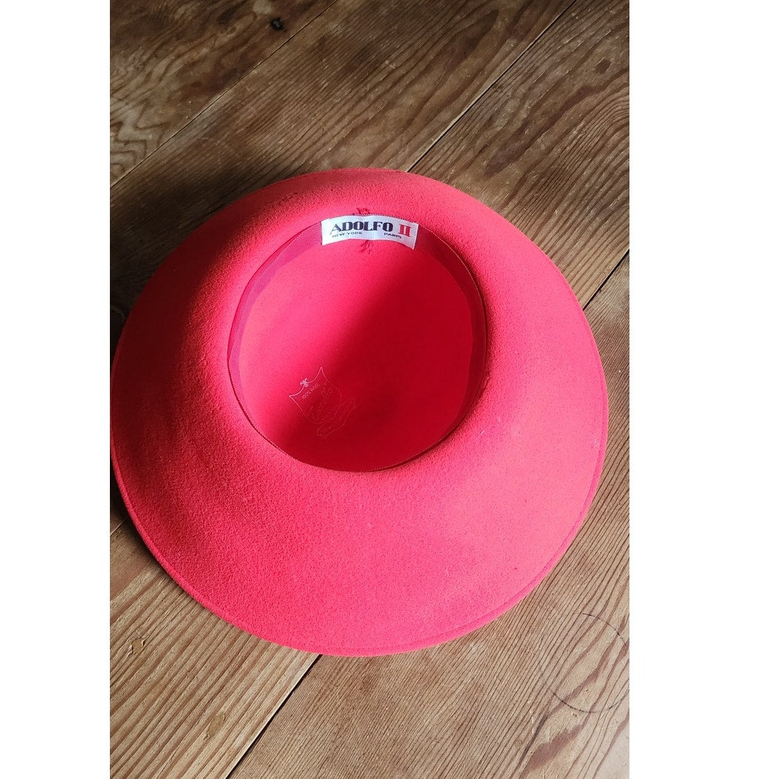 Vintage 1980s Statement Hat Red Wool High Wide Breton Upturned Brim Adolfo II