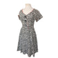 Vintage 50s Cotton Print Day Dress Black White MCM Tiki Pattern Rockabilly Short Sleeved / M