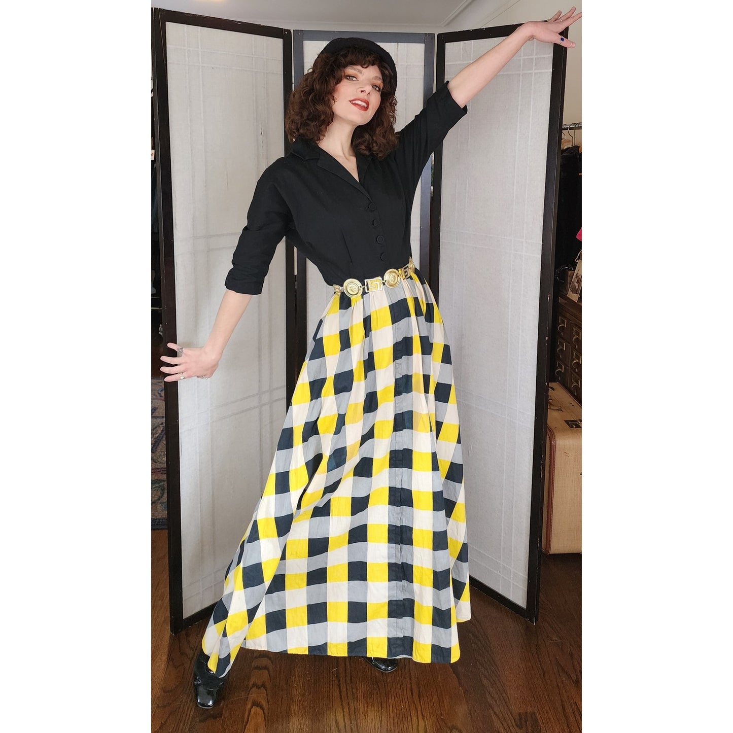 Vintage 40s Black + Yellow Dress Shirtwaist Style by Raymond