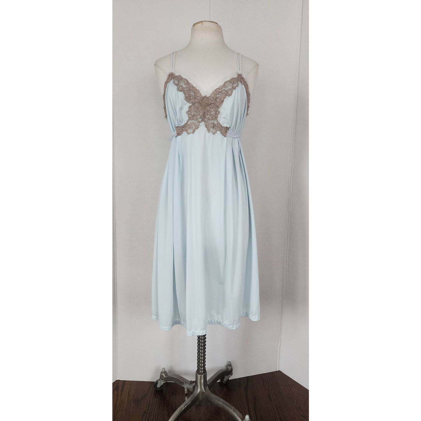Vintage 50s Lingerie Blue Lace Slip Dress Nightgown Negligee