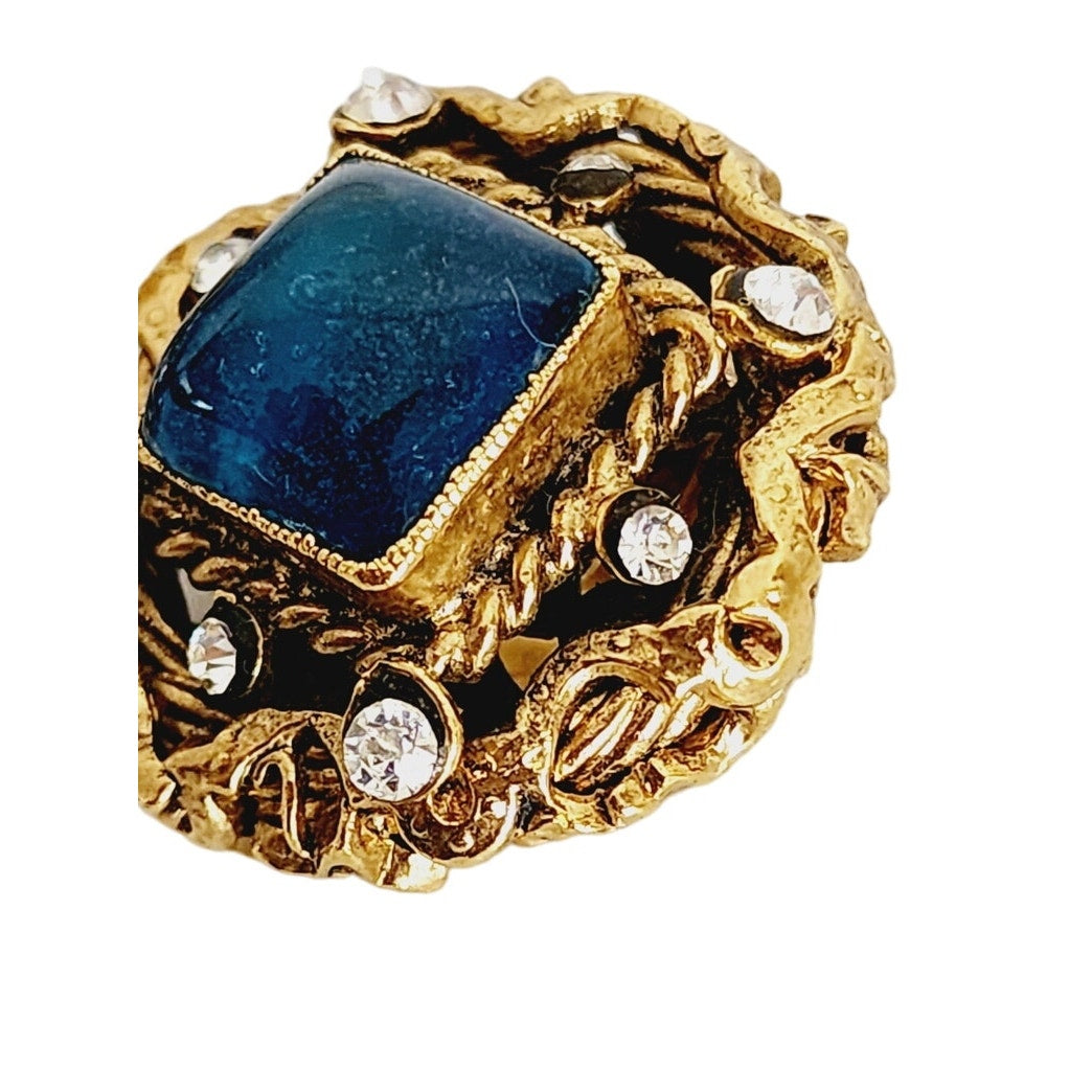 Vintage 90s Chanel Earring Clips Gripoix Blue Glass Byzantine Style A 96