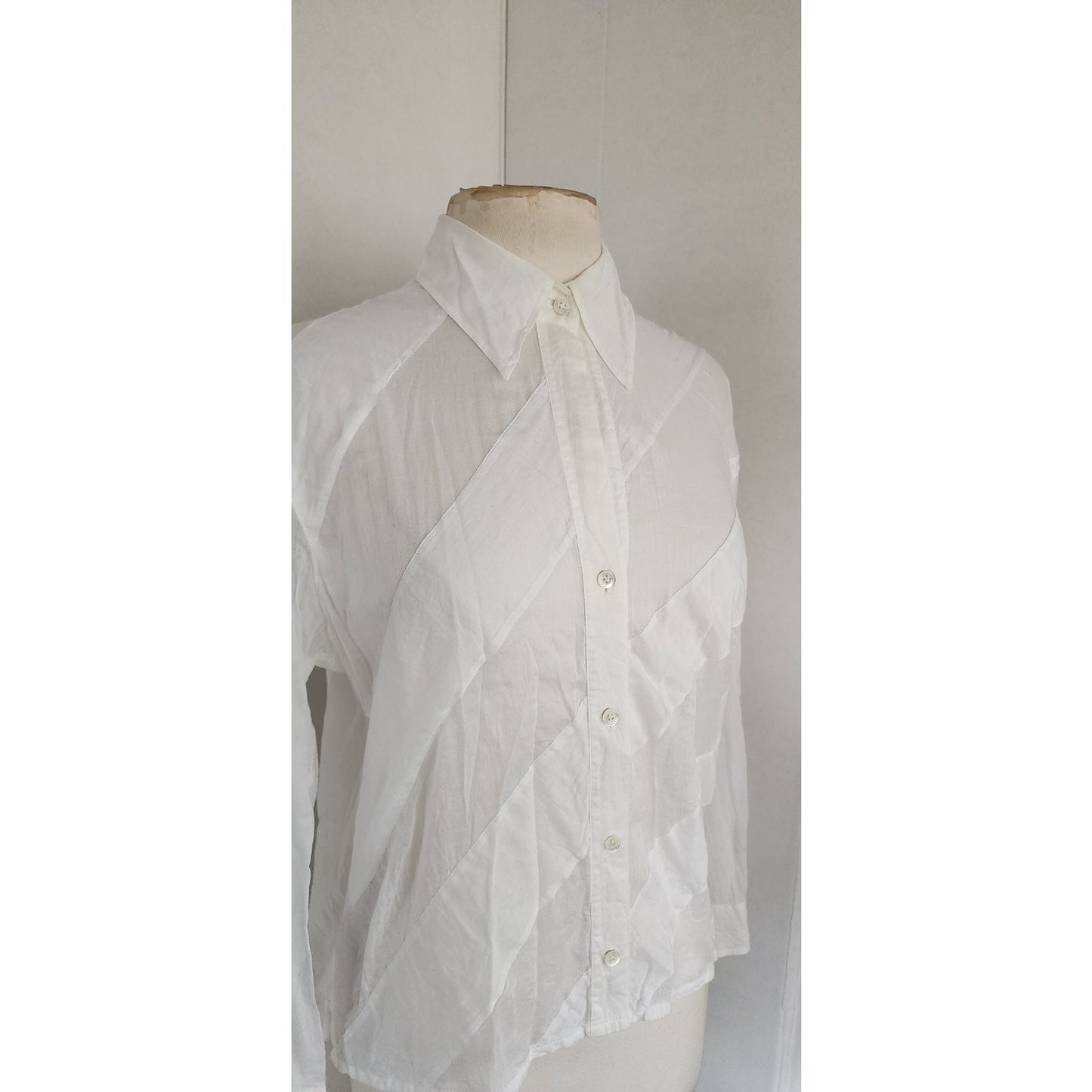 Vintage 90s Escada Sport Shirt White Diagonal Stripe Blouse / M