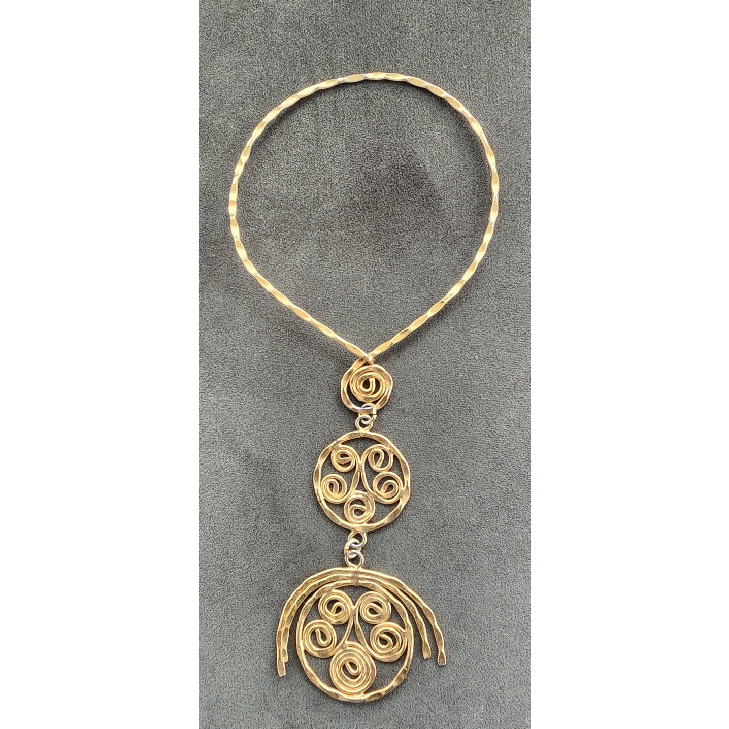 Vintage 1970s Gold Necklace Spiral Disc Cascade Ancient Greek Style